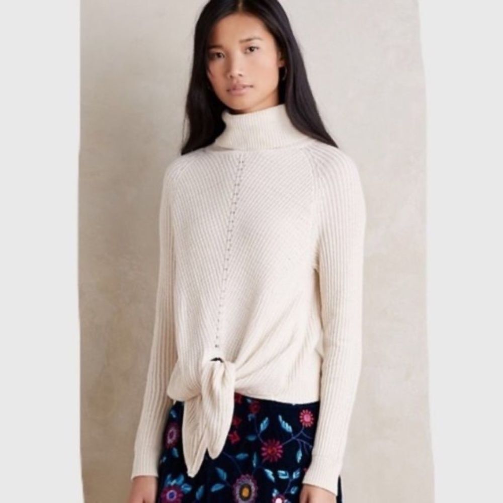 Anthro Moth Front Tie Turtleneck Sweater‎ Sz M